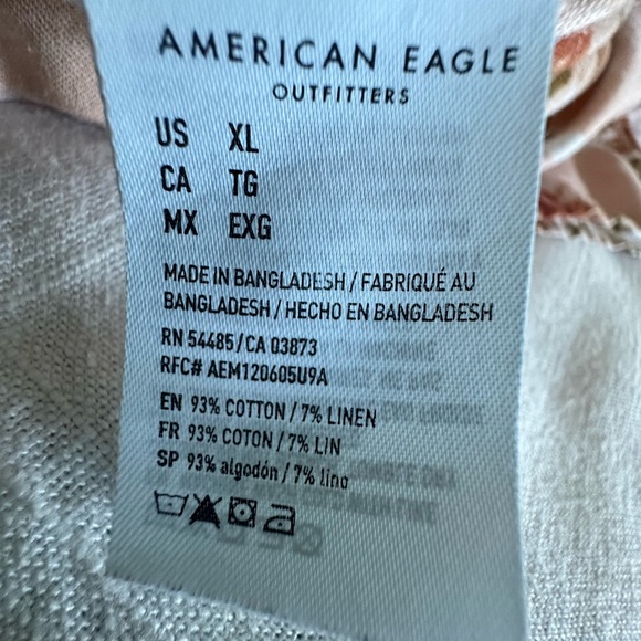 American Eagle Mens XL Shirt Pink Cotton Linen Short Sleeve Button Floral - Picture 7 of 9